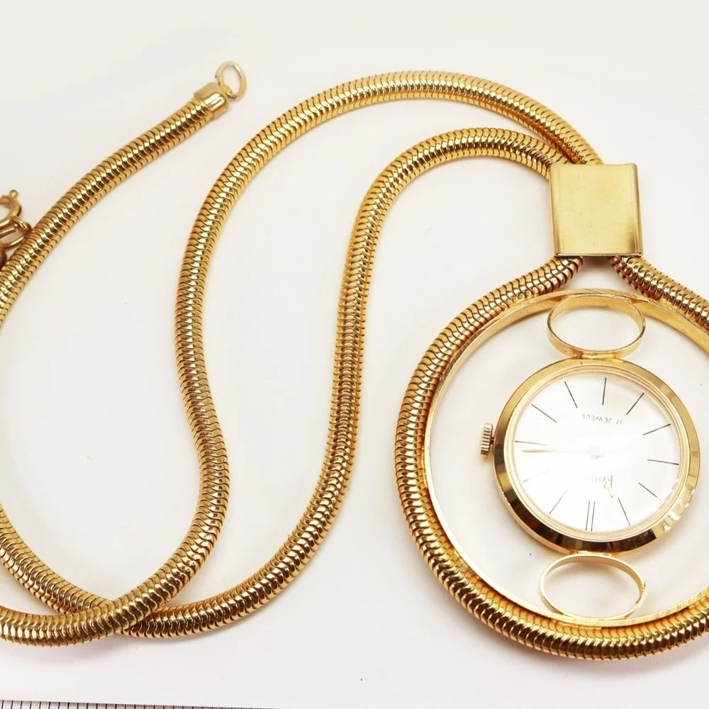 Vintage 1970s Rossini 17 Jewels Timepiece Necklace